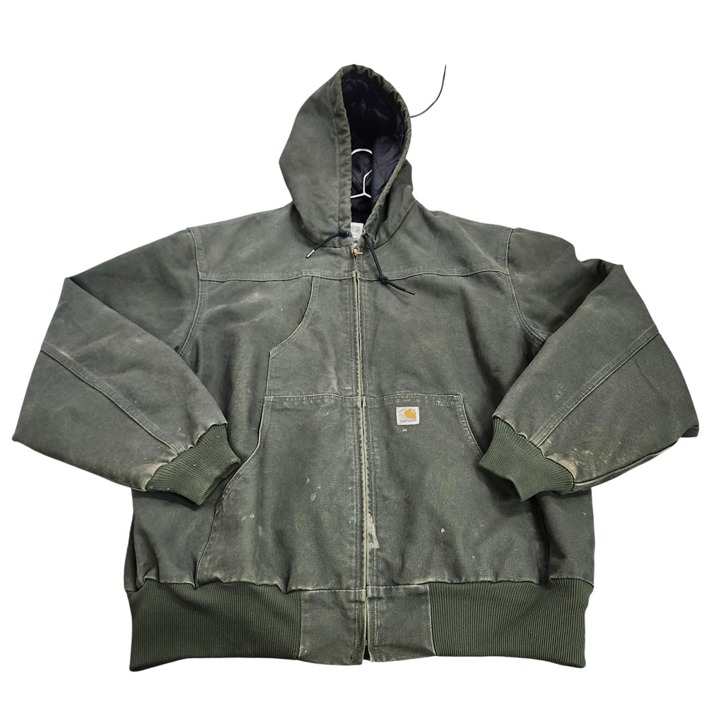 Carhartt J244 MOS Active Jacket Mens XL Moss Green Distressed Hooded Workwear